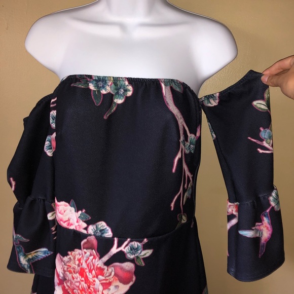 Navy off the shoulder midi dress - Picture 2 of 3